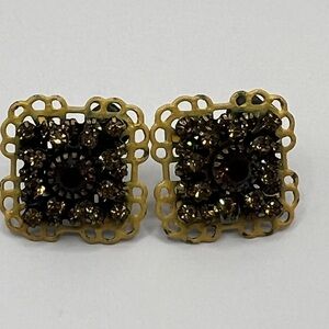 Avon Brown and yellow rhinestones on a Filigree vintage clip on earrings